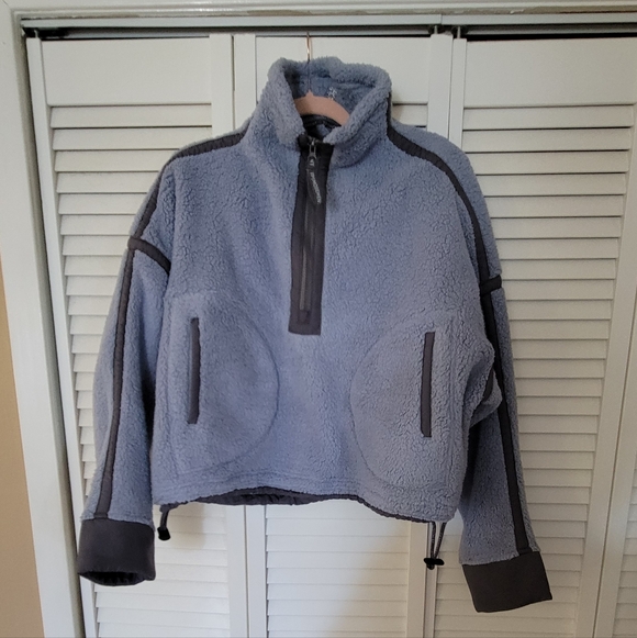 FP Movement by Free People Light Blue Fleece Half-Zip Hoodie- Mountain High - Picture 2 of 3
